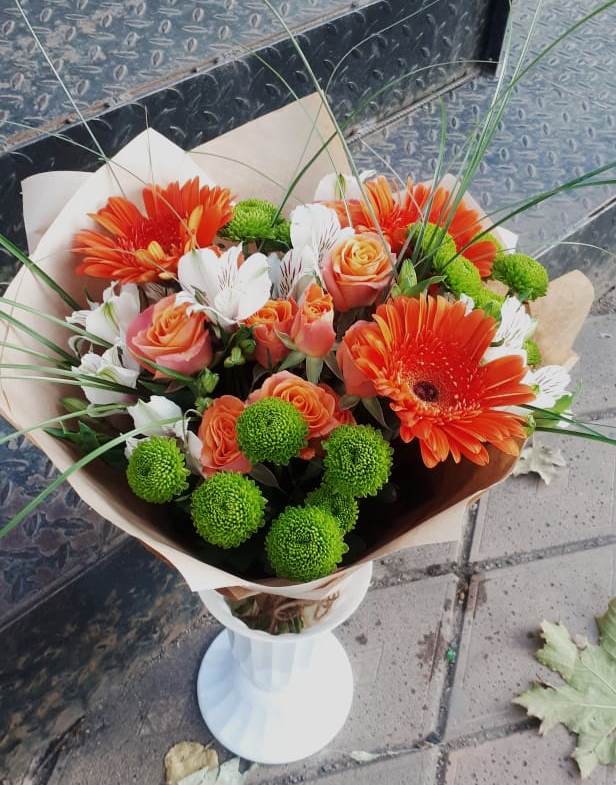 Букет цветов из: Герберы, Хризантемы, Альстромерии и Розы в Старожилово