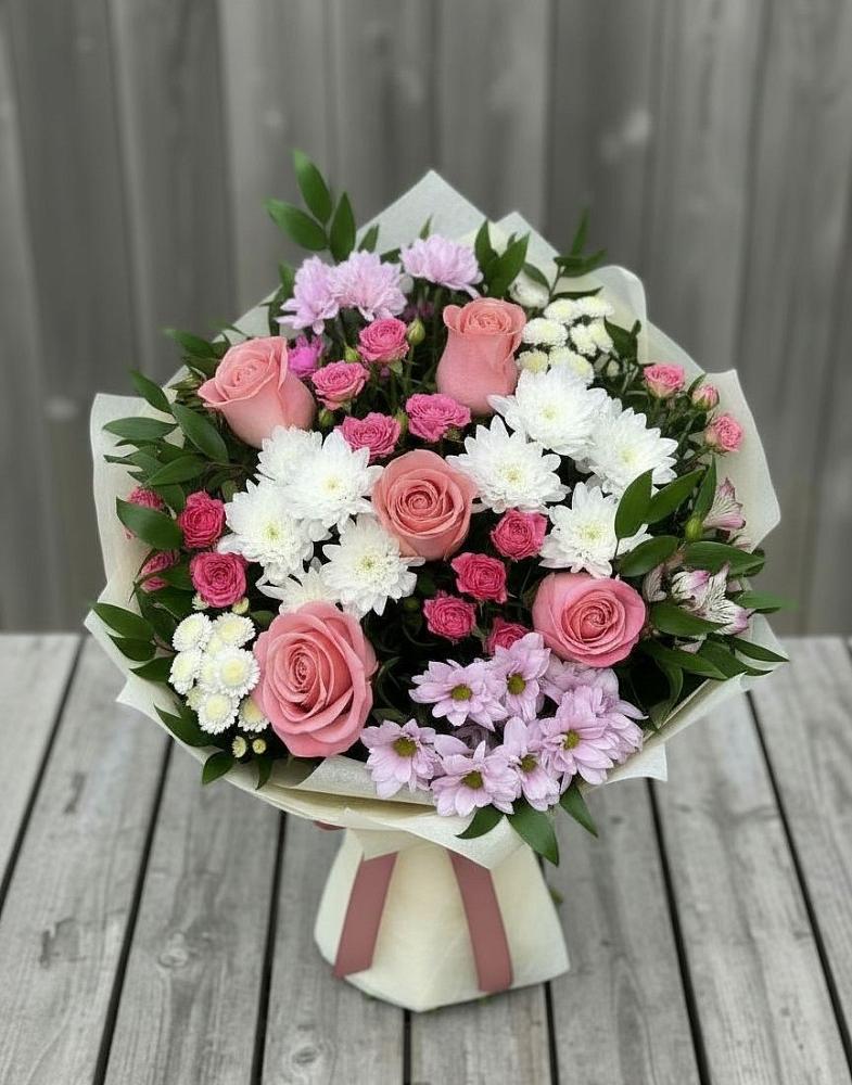 Букет цветов из: Альстромерии, Гвоздики, Розы и Хризантемы в Старожилово