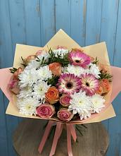 Букет цветов из:  Розы, Герберы и Хризантемы в Старожилово