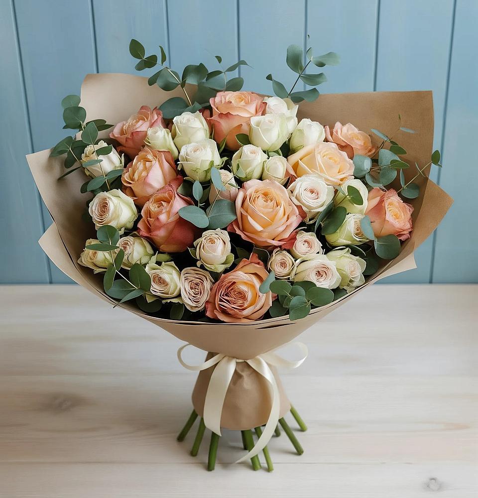 Букет цветов из: Альстромерии и Розы в Старожилово