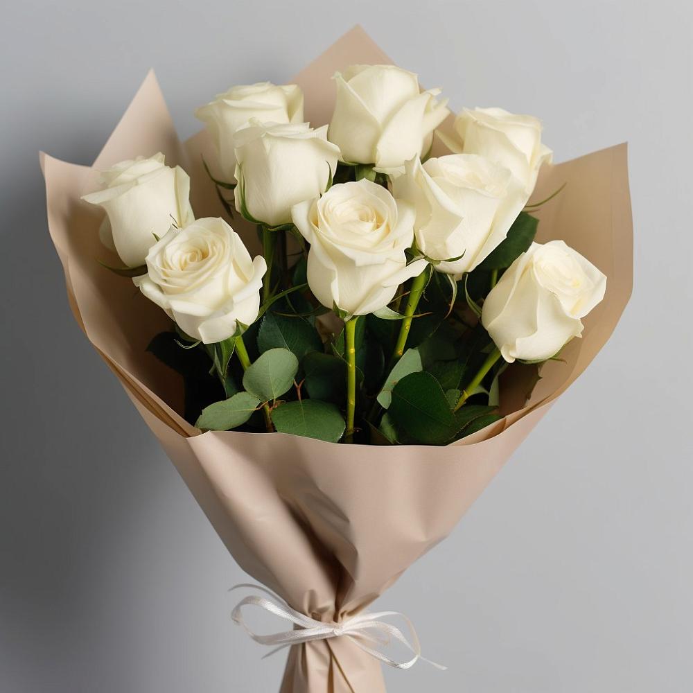 Букет 9 Белых роз Эдлесс Лав в Старожилово