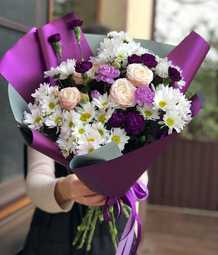 Букет цветов из: Хризантемы, Гвоздики и Розы в Старожилово