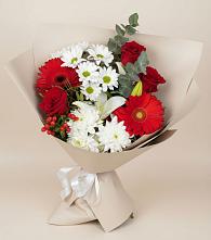 Букет цветов из:  Розы, Хризантемы, Герберы и Лилии #REPLACE_PRED# Старожилово