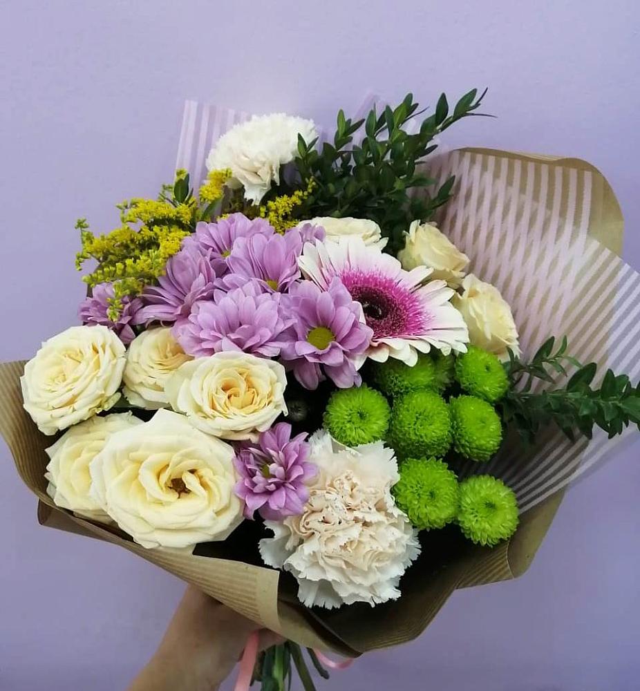 Букет цветов из: Хризантемы, Розы, Гвоздики и Герберы в Старожилово