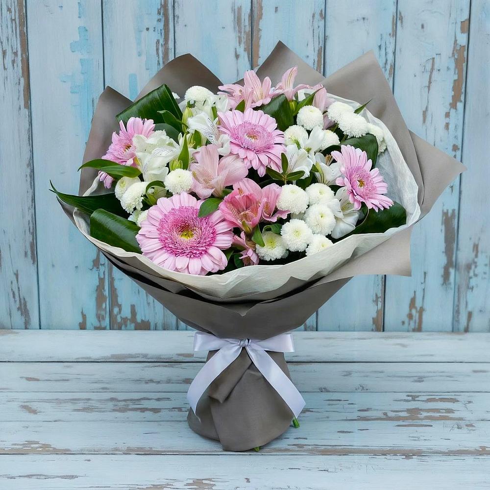 Букет цветов из: Герберы, Альстромерии и Хризантемы в Старожилово