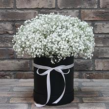 Цветочная композиция из Гипсофила в шляпной коробке в Старожилово
